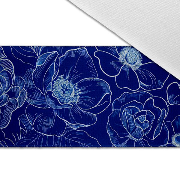 Satin elastic semimat imitație flori imprimeu albastru 
