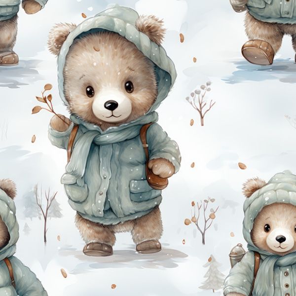 Țesătură bumbac premium Takoy ursuleț de iarnă Momo