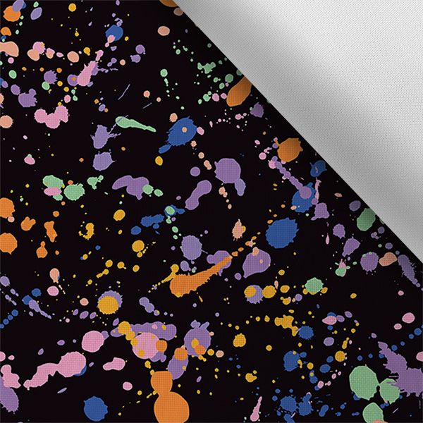 Țesătură softshell de vară flexibilă model stropit multicolor pe negru