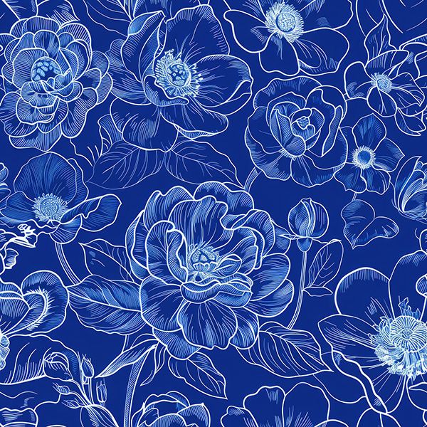 Bandă din catifea cu imprimeu de 4 cm imitație flori imprimeu albastru