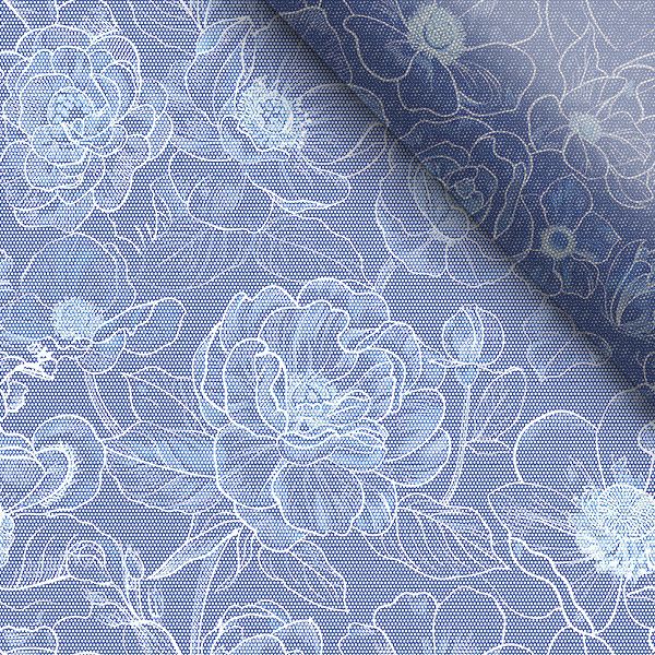 Mătase artificială/silky elastic imitație flori imprimeu albastru