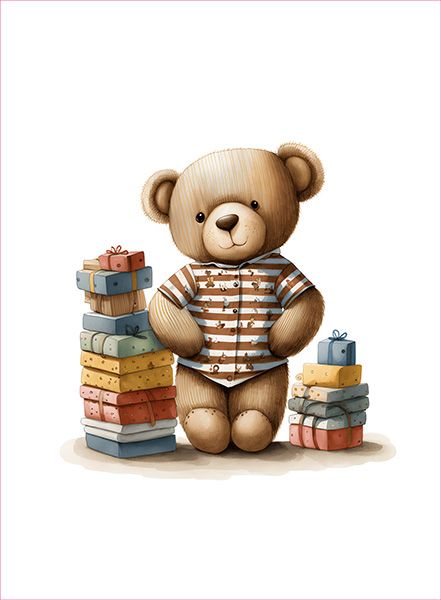 Țesătură bumbac premium Takoy ursuleț cu cuburi