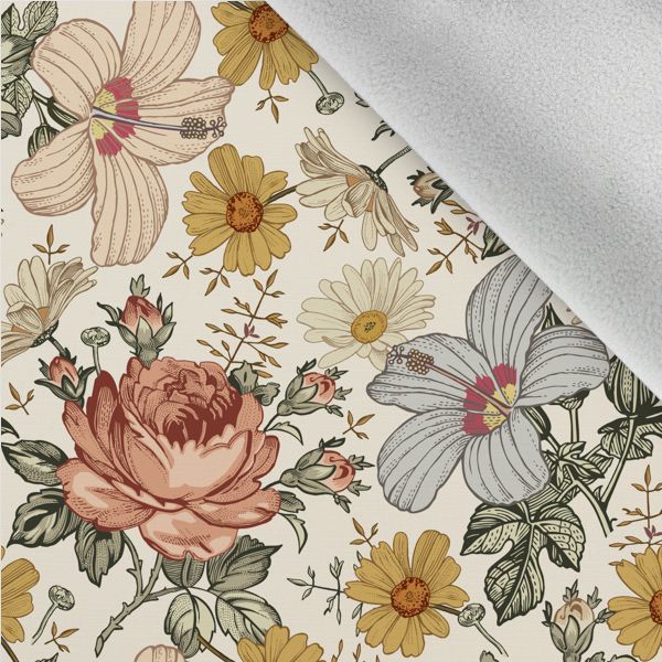 Mătase artificială / silky ușor elastic flori bej 