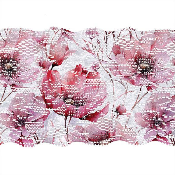 Dantelă elastică 15 cm cu imprimeu flori frumusețe roz