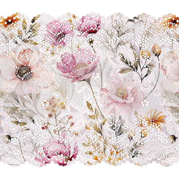 Bandă din catifea cu imprimeu de 4 cm flori de vară Romantika
