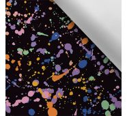 Țesătură imprimată impermeabilă poliester - TD/NS model stropit multicolor pe negru