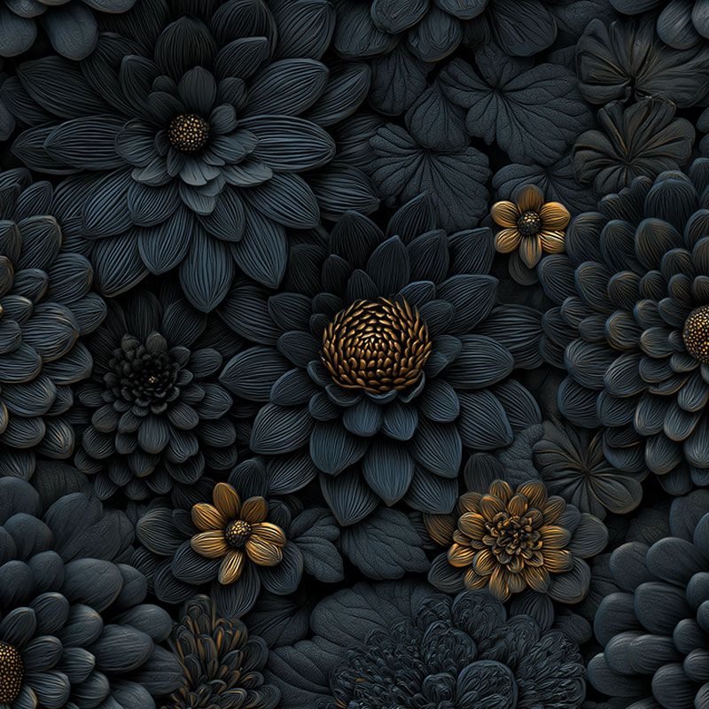 Resturi - Țesătură softhell de iarnă flori 3D negre Vesia