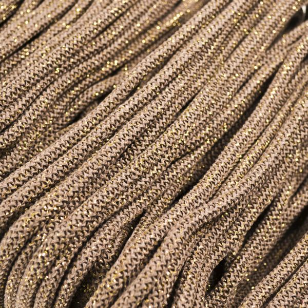 Șnur împletit din bumbac premium 7 mm strălucitor cu lurex maro deschis