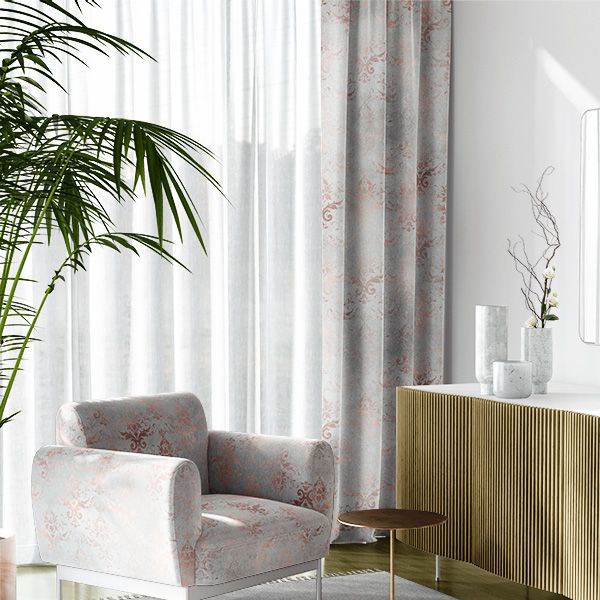 Țesătură de catifea/velvet ELIZA Glamour gri cu roz