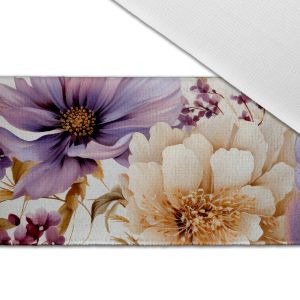 Bandă din catifea cu imprimeu de 4 cm flori mov Vilma