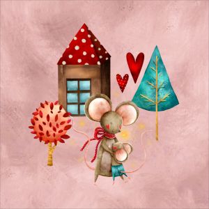 PANOU M - Țesătură bumbac exclusive - orașul șoarecilor pe roz