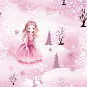 French terry Takoy 150cm prințesa din pădurea roz