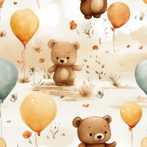 Țesătură bumbac premium Takoy ursuleț și baloane