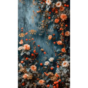 Pânză fundal foto 160x265 cm perete cu flori pe petrol