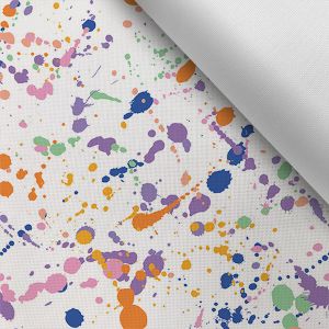 Țesătură imprimată impermeabilă poliester - TD/NS model stropit multicolor pe alb