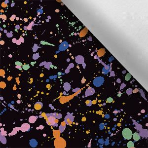 Țesătură imprimată impermeabilă poliester - TD/NS model stropit multicolor pe negru
