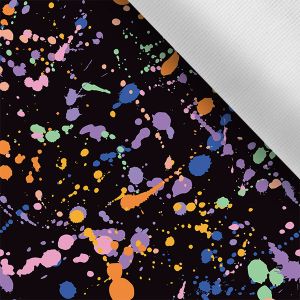 Țesătură softshell de vară flexibilă model stropit multicolor pe negru