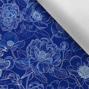 Țesătură imprimată impermeabilă poliester - TD/NS flori imitație imprimeu albastru model MAXI
