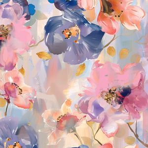 Chiffon/șifon transparent flori de primăvară pastel pictate