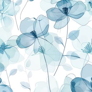 Chiffon/șifon transparent flori albastre fumurii