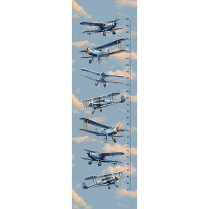 Panou metru de perete pentru copii/ poliester impermeabil avioane retro albastre
