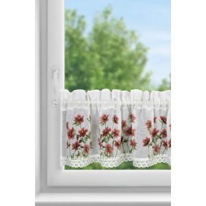 Perdea din vitraliu ISA din etamină decorată cu imprimeu de flori roșii și dantelă 30x150 cm 150 x 30 cm