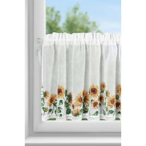 Perdea din vitraliu HELIA din etamină realizată cu un imprimeu floral și dantelă 150 x 60 cm