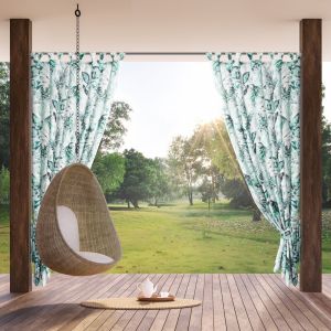 Draperie GARDEN pentru grădină și terasă cu model vegetal din țesătură impermeabilă cu bucle și fermoar scai/velcro 155 x 200 cm
