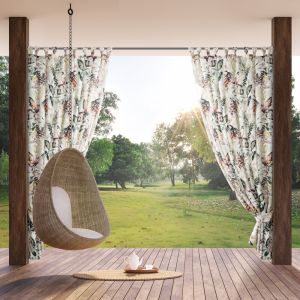 Draperie GARDEN pentru grădină și terasă cu model vegetal din țesătură impermeabilă cu bucle și fermoar scai/velcro