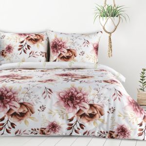 Lenjerii de pat 220x200 cm din bumbac și microfibră albe, cu imprimeu floral LEA11 Design 91