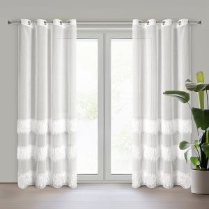 Perdea MARGARET din etamină decorată cu ață mohair în dungi 140 x 250 cm