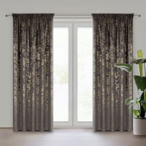 Draperie gata făcută FELIS din velur cu imprimeu de frunze mici 140 x 270 cm