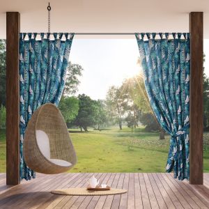 Draperie GARDEN pentru grădină și terasă, realizată din material impermeabil, model botanic pe bucle prin fermoar velcro 155 x 220 cm