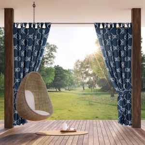 Draperie GARDEN pentru grădină și terasă din țesătură impermeabilă cu model marin și bucle pe fermoar scai/velcro 155 x 240 cm