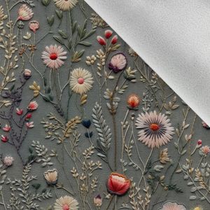 Resturi - Țesătură softshell de iarnă imitație broderie flori de câmp imprimeu gri Antonia