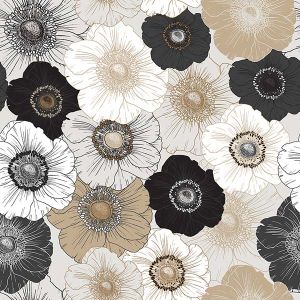 Piele ecologică de design (piele artificială) Amelia, flori sepia de 700g