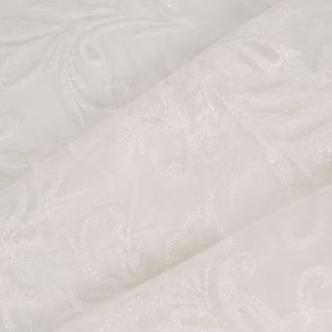 Țesătură glitter cu sclipici pentru rochii de petrecere frunze albe