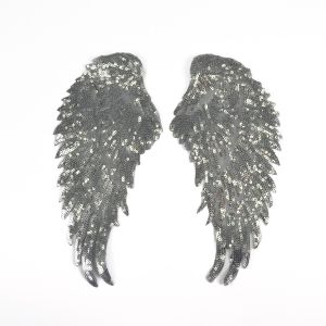 Aplicații termoadezive aripi cu paiete 33,5 cm argintii