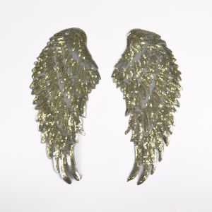 Aplicații termoadezive aripi cu paiete 33,5 cm aurii
