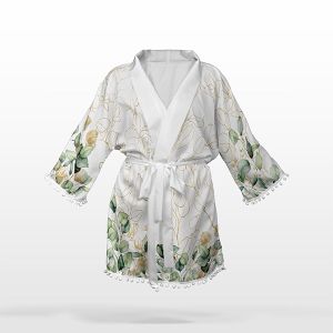 Panou S cu croială șifon/silky kimono eucalipt alb