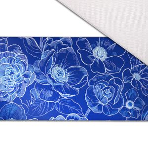 Panglică satinată 5 cm flori imitație imprimeu albastru