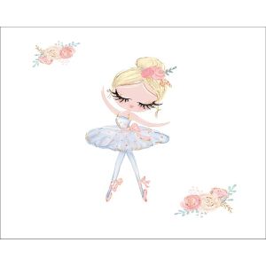 PANOU M+ - Țesătură bumbac premium - balerină și o floare mică pe fundal alb